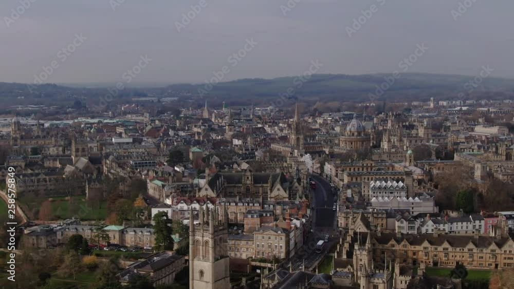 Aerial panning view of the center of the town of Oxford Aerial panning view of the center of the town of Oxford