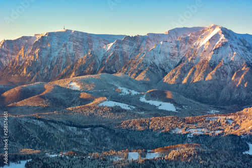 Winter snowy landscape, Postavaru Brasov, Romania. Mountain Landscape