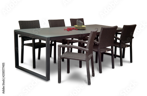 garden dining table with chairs on a white background
