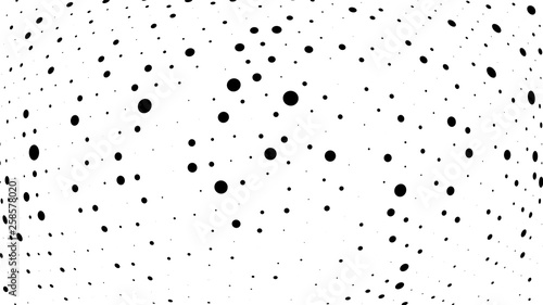 Halftone gradient pattern. Abstract halftone dots background. Monochrome dots pattern. Vector halftone texture. Radial twisted circle. Grunge texture. Pop Art, Comic small dots. Wave dots, 3D sphere