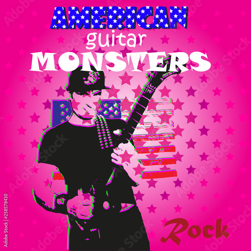 Printvector image of poster of american country rock music festival with guitar player playing guitar on bright textures