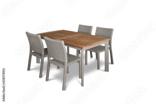 garden dining table with chairs on a white background