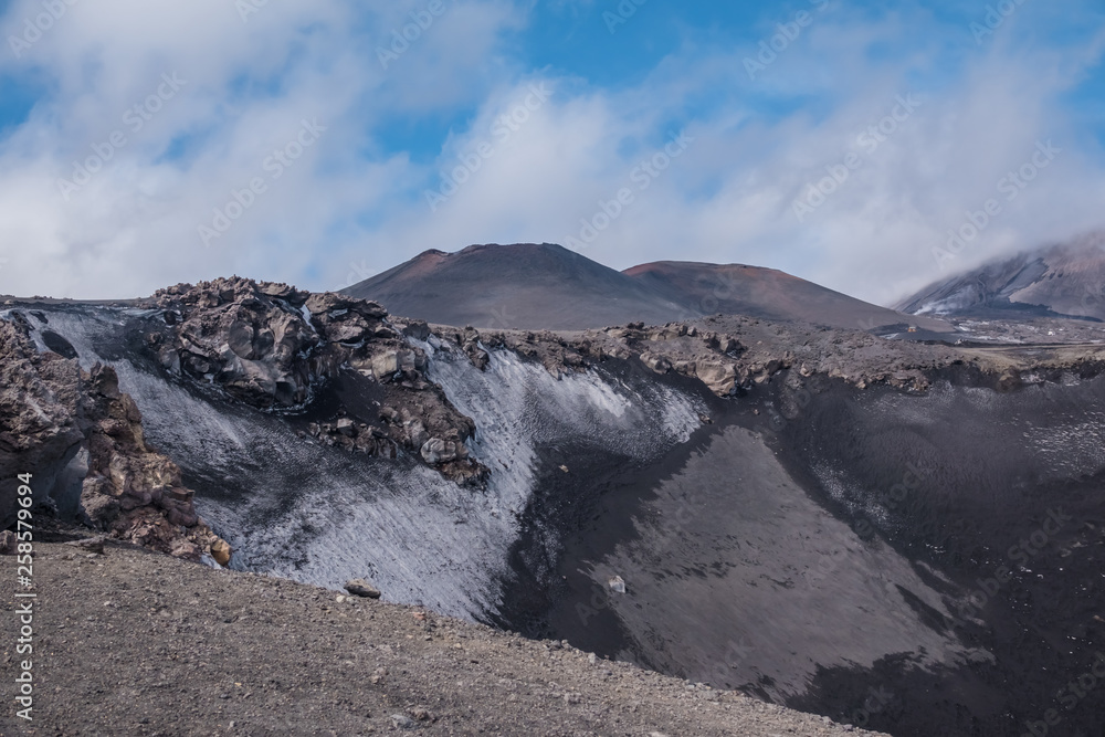 Mount Etna, an active stratovolcano on the east coast of Sicily, Italy, in the Metropolitan City of Catania. One of the world’s most active volcanoes, in an almost constant state of activity.