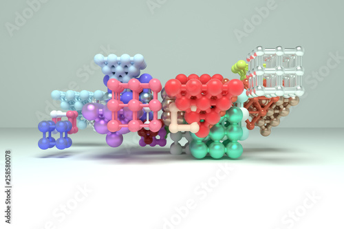 Molecule style concepture, inter-locked square or pyramids, for design texture & background. 3D rendering.