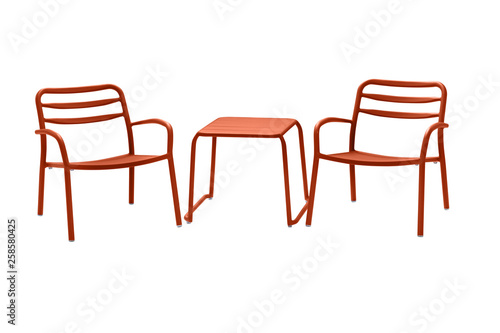 garden dining table with chairs on a white background