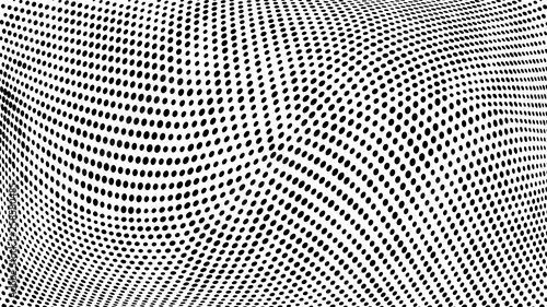 Halftone gradient pattern. Abstract halftone dots background. Monochrome dots pattern. Vector halftone texture. Grunge texture. Pop Art, Comic small dots. Wave twisted dots. Template for cover, banner