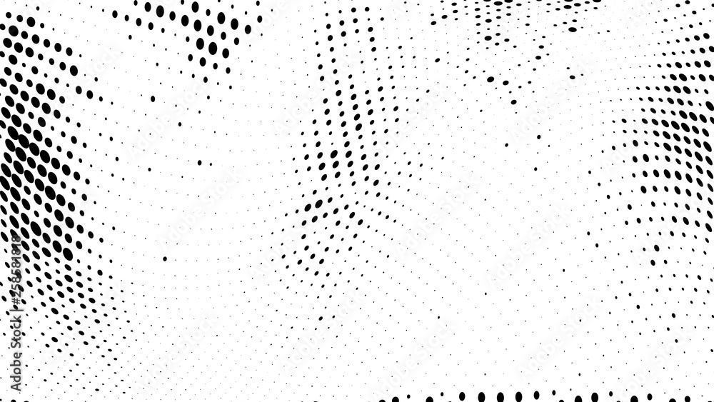 Halftone gradient pattern. Abstract halftone dots background. Monochrome dots pattern. Vector halftone texture. Grunge texture. Pop Art, Comic small dots. Wave twisted dots. Template for cover, banner Halftone gradient pattern. Abstract halftone dots background. Monochrome dots pattern. Vector halftone texture. Grunge texture. Pop Art, Comic small dots. Wave twisted dots. Template for cover, banner