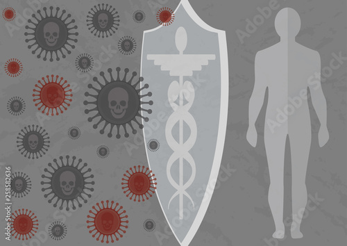 Vaccine protecting an adult. Vaccine protecting our organism from deadly infection. Vaccine acting as a shield and do not allow an infection attack