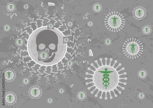 A virus attacking a pathogenic bacteria. Using a bacteriophage for combat the antibiotic resistant bacteria