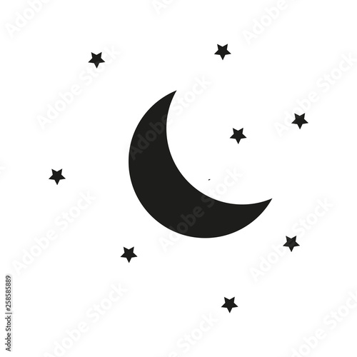 Moon and stars night vector illustration.
