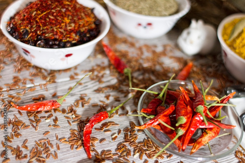 traditional spices on white background