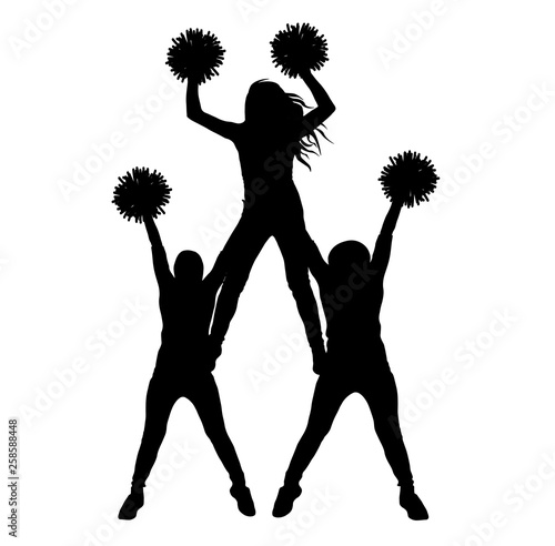 Girls of cheerleading made a pyramid silhouette isolated, vector illustration