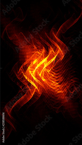 Fire flames and waves, abstract fractal wallpaper for cellphone