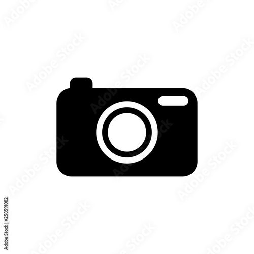Flat line monochrome camera silhouette for web sites and apps. Minimal simple black and white camera silhouette. Isolated vector black camera silhouette on white background.