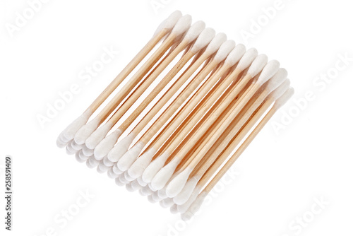 Eco-friendly materials. Wooden, cotton swabs on a white background © bm_photo