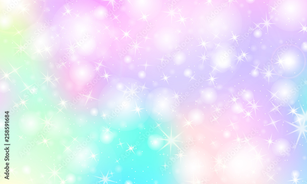 Unicorn rainbow background. Holographic sky