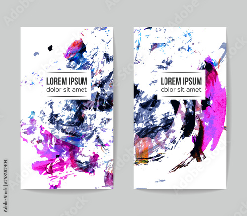 Set of vector business card templates with brush stroke background.