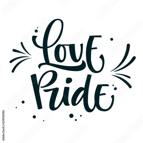 Gay Pride text Love Pride with splash and dots decor