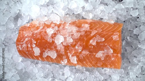 Fresh salmon fish with crased ice, cooking Japanese kitchen photo