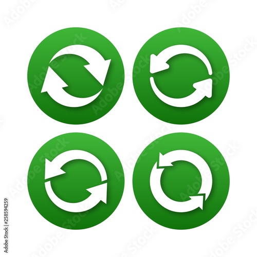 Recycling flat vector icons set. Arrows flat vector icons set