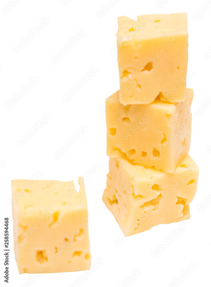 Cube of cheese isolated on a white background Cube of cheese isolated on a white background