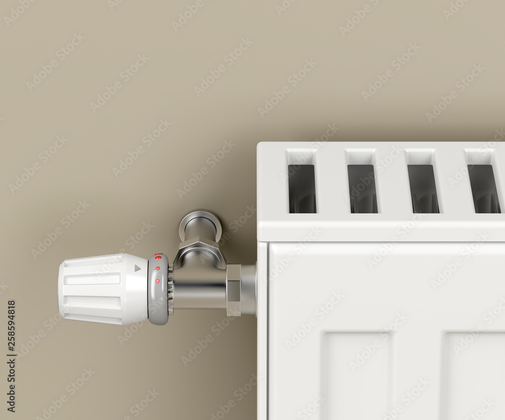 Heating radiator with thermostat valve. Heating radiator with thermostat valve.