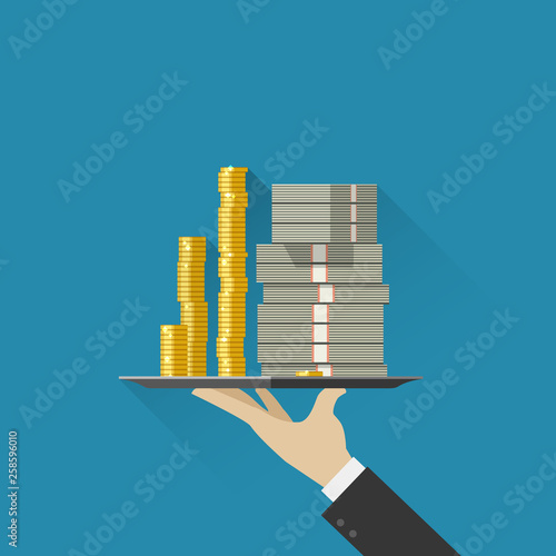 Hand holding tray with money