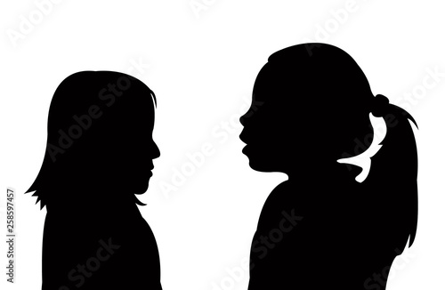 girls speaking, silhouette vector