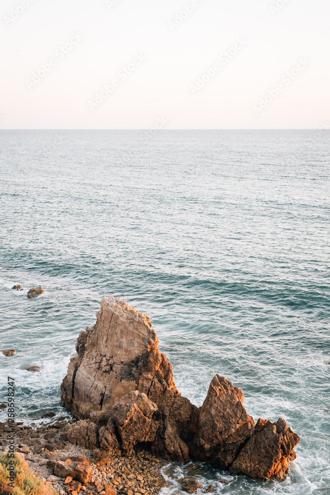View of rocky coast in Corona del Mar, Newport Beach, California