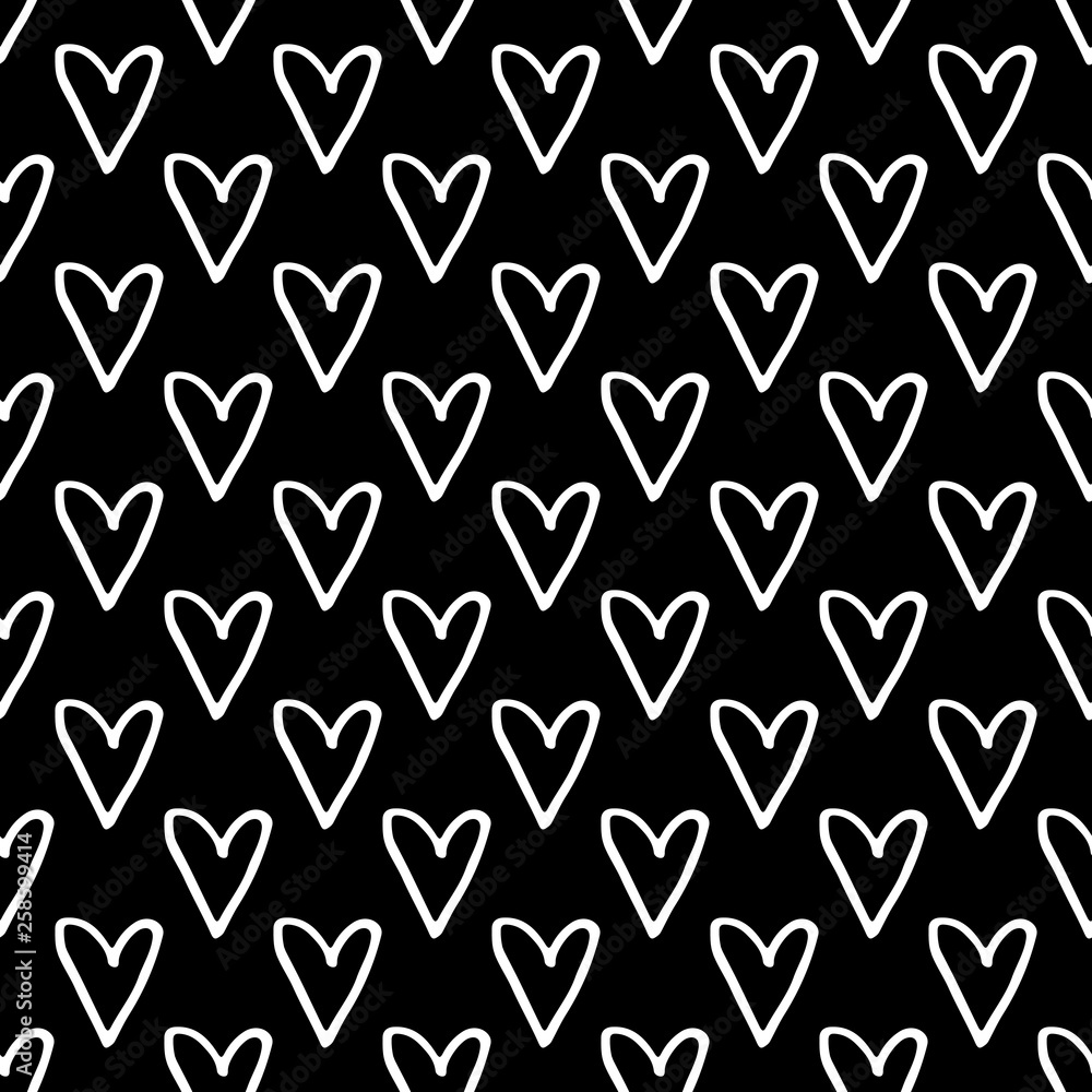 Cute cartoon heart pattern with hand drawn hearts. Sweet vector black and white heart pattern. Seamless monochrome heart pattern for textile, wallpapers, wrapping paper, cards and web. Cute cartoon heart pattern with hand drawn hearts. Sweet vector black and white heart pattern. Seamless monochrome heart pattern for textile, wallpapers, wrapping paper, cards and web.