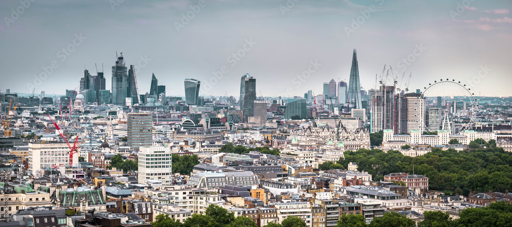  London skyline with London eye at cloudy day
