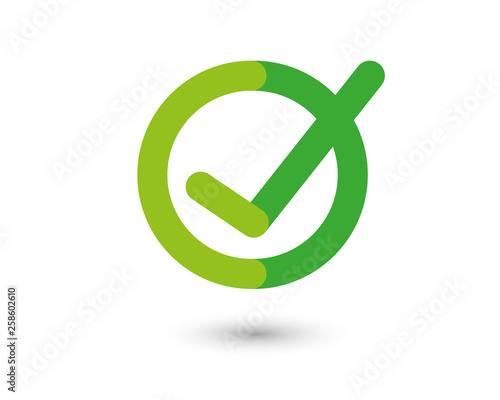 OK or Good Green Color Icon with Shadow on White Background