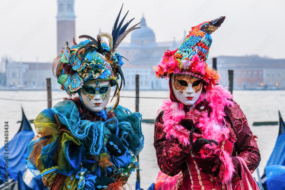 Venice, Italy. Carnival of Venice, beautiful masks at St. Mark's Square.