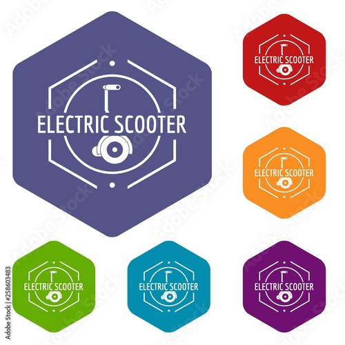 Electric scooter icons vector colorful hexahedron set collection isolated on white 
