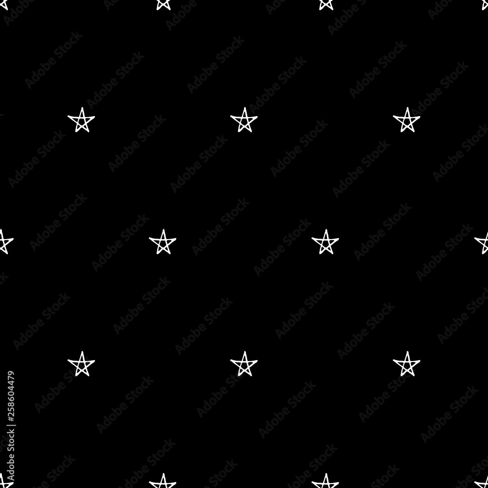 Cute cartoon star pattern with hand drawn stars. Sweet vector black and white star pattern. Seamless monochrome doodle star pattern for textile, wallpapers, wrapping paper, cards and web. Cute cartoon star pattern with hand drawn stars. Sweet vector black and white star pattern. Seamless monochrome doodle star pattern for textile, wallpapers, wrapping paper, cards and web.