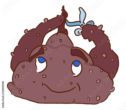 funny turd character is cutting a ponytail