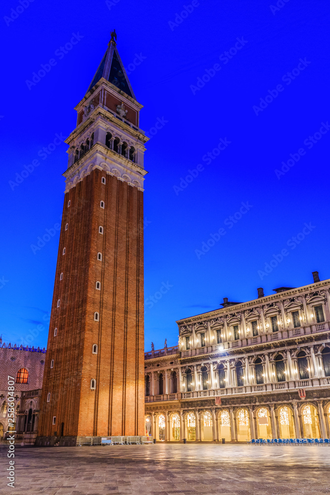 Venice, Italy. Piazza San Marco with the bell tower of St Mark's Campanile (Campanile di San Marco). 