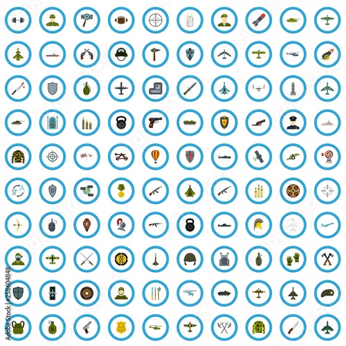 100 officer icons set in flat style for any design vector illustration photo