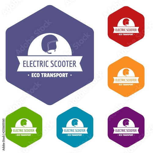 Helmet gyro scooter icons vector colorful hexahedron set collection isolated on white 