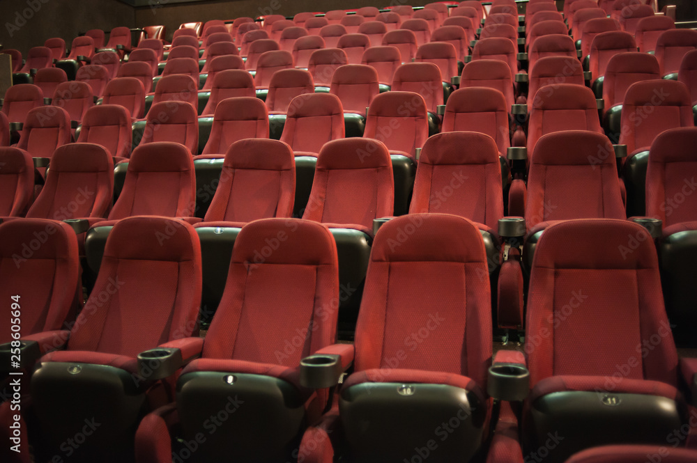 Obraz premium part of a theatre, or similar building, where the people who are watching and listening sit
