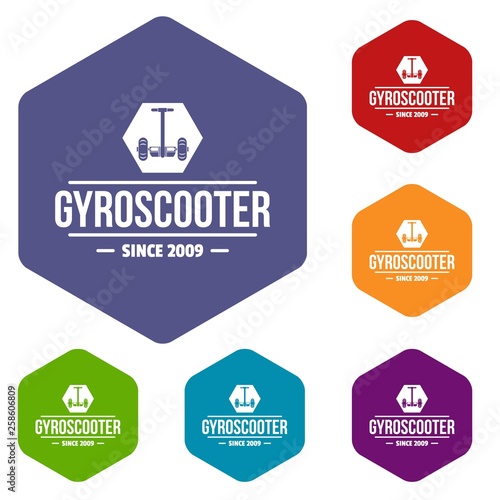 Balance gyro scooter icons vector colorful hexahedron set collection isolated on white 