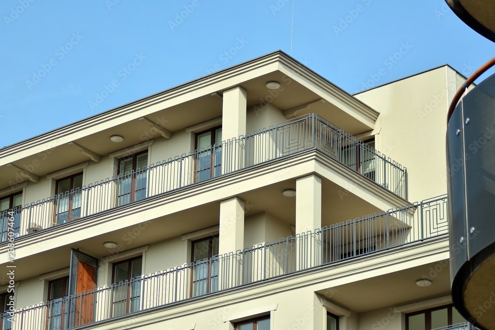 Fragment of a modern apartment building in front. Very modern apartment house.