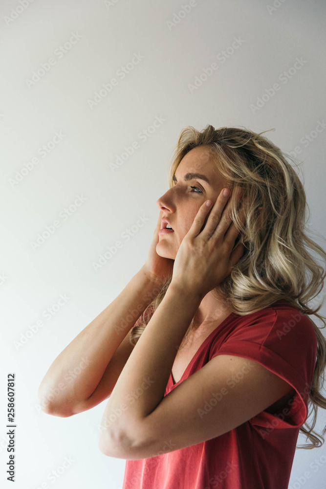 Dark portrait of stressed out woman Dark portrait of stressed out woman