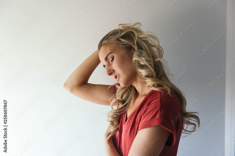 Fototapeta premium Dark portrait of stressed out woman