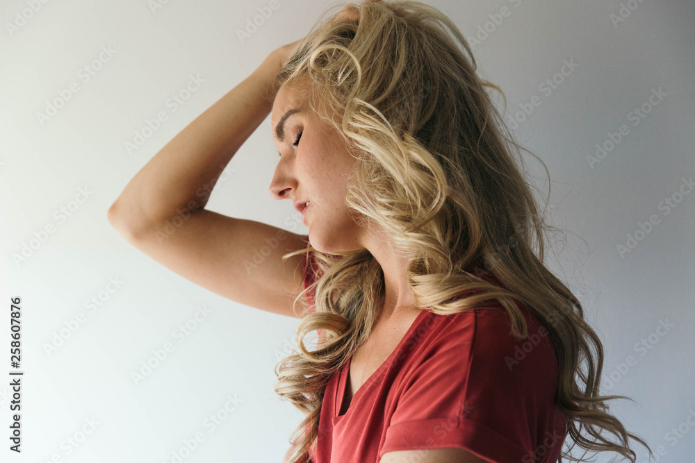 Dark portrait of stressed out woman Dark portrait of stressed out woman
