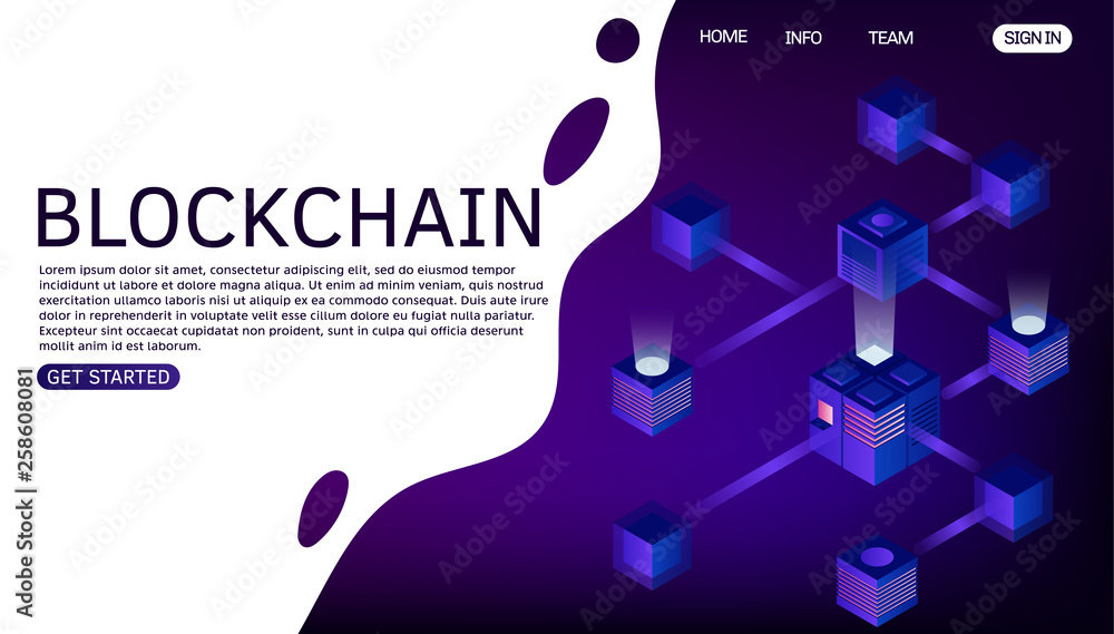 Blockchain technology vector illustration. Vector isometric drawind with blockchains. Landing page template Blockchain technology vector illustration. Vector isometric drawind with blockchains. Landing page template