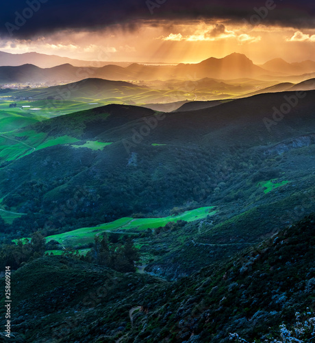 Sunset, Sunlight in Mountains and Hills