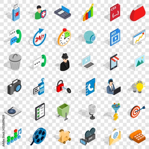 Web money icons set. Isometric style of 36 web money vector icons for web for any design