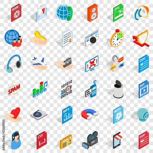 Web information icons set. isometric style of 36 web information vector icons for web for any design