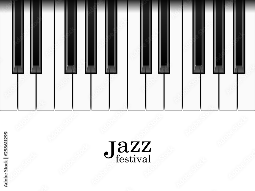Fototapeta premium Realistic piano keys and Jazz festival text, vector illustration